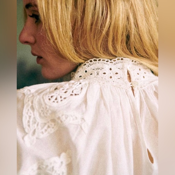 Sezane Like New White Tizio Lace Detail Blouse - Picture 2 of 12